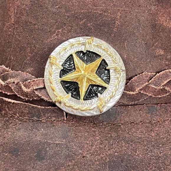 Unisex Brown Genuine Leather Western Hat Small Country Braided Metal Star Texas main image 10